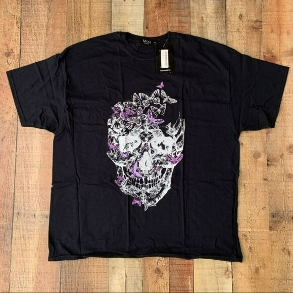 Boohoo man plus size floral skull print short sleeve t-shirt - XXL - Picture 1 of 9